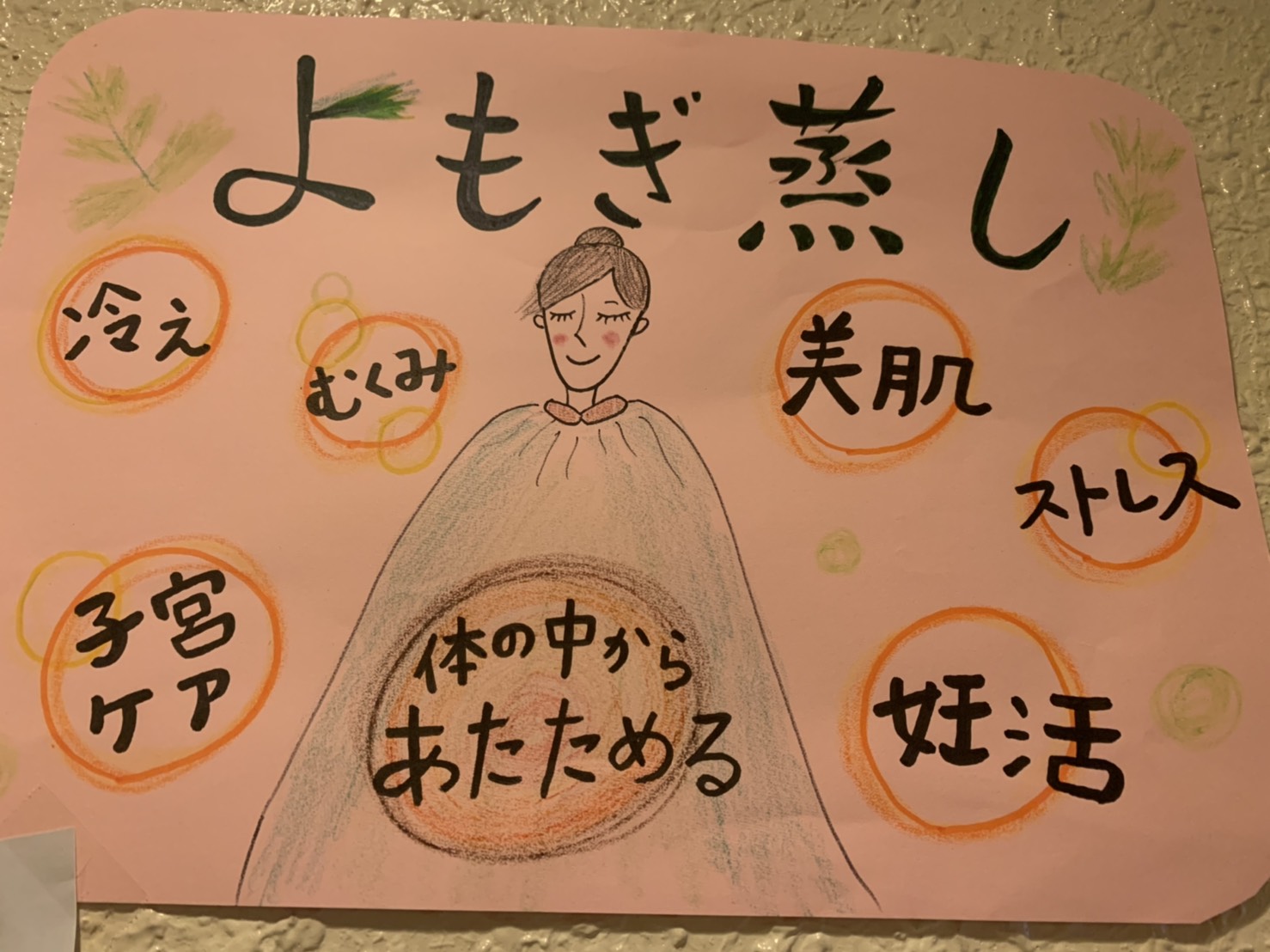 エステティックサロン店頭でもよもぎ蒸しキャンペーンを案内しております よもぎ蒸しの施術代金について